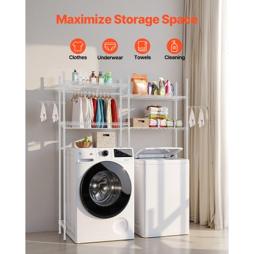 Lagerregal für Waschmaschine und Trockner, zweireihig, 4 Ebenen, Waschmaschinenständer, weiß | EU