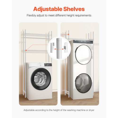 Lagerregal für Waschmaschine und Trockner, zweireihig, 4 Ebenen, Waschmaschinenständer, weiß | EU