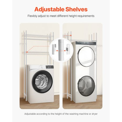 Lagerregal für Waschmaschine und Trockner, zweireihig, 4 Ebenen, Waschmaschinenständer, weiß | EU