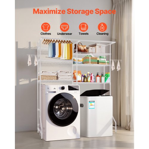 Über Waschmaschine und Trockner Lagerregal Zwei Reihen 6 Ebenen Waschbecken Weiß | EU