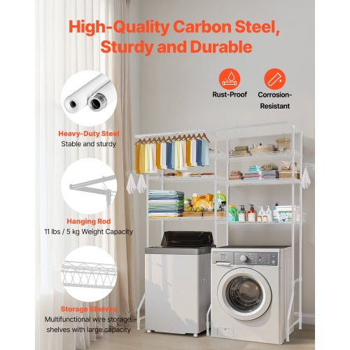 Über Waschmaschine und Trockner Lagerregal Zwei Reihen 6 Ebenen Waschbecken Weiß | EU