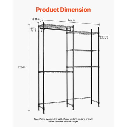 Ablageregal über Waschmaschine und Trockner, zweireihig, 5-stufiges Waschbecken, Schwarz | EU