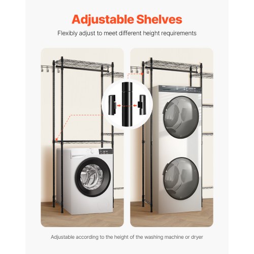 Ablageregal über Waschmaschine und Trockner, zweireihig, 5-stufiges Waschbecken, Schwarz | EU