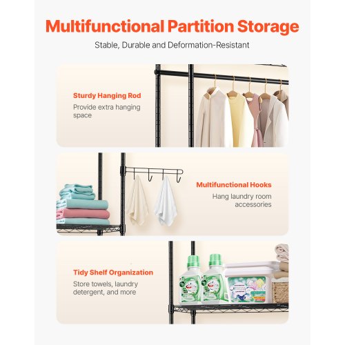 Ablageregal über Waschmaschine und Trockner, zweireihig, 5-stufiges Waschbecken, Schwarz | EU