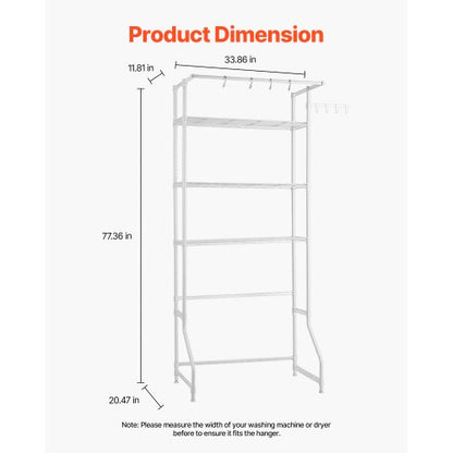 Over Washer and Dryer Storage Shelf Single Row 3-Tier Washing Machine Rack White | EU