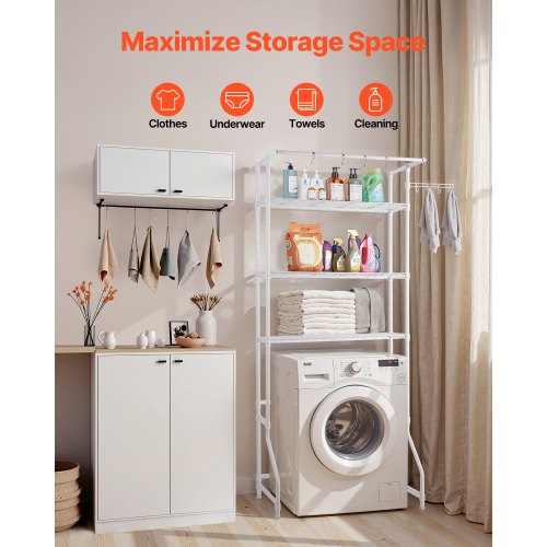 Over Washer and Dryer Storage Shelf Single Row 3-Tier Washing Machine Rack White | EU