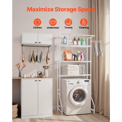Over Washer and Dryer Storage Shelf Single Row 3-Tier Washing Machine Rack White | EU