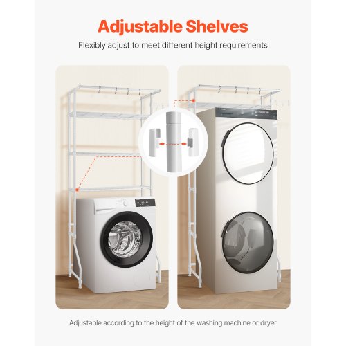 Over Washer and Dryer Storage Shelf Single Row 3-Tier Washing Machine Rack White | EU