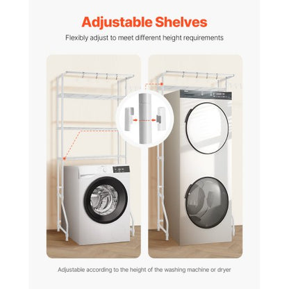Over Washer and Dryer Storage Shelf Single Row 3-Tier Washing Machine Rack White | EU
