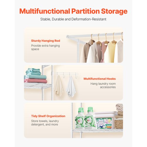 Over Washer and Dryer Storage Shelf Single Row 3-Tier Washing Machine Rack White | EU