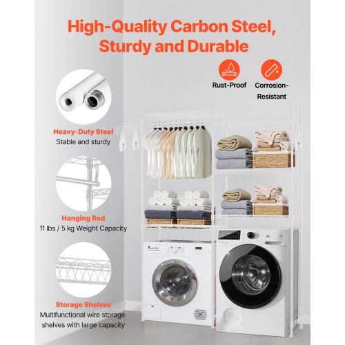 Over Tvättmaskin och torktumlare Förvaringshylla Två rader 5 våningar Tvättställ Vit |  EU