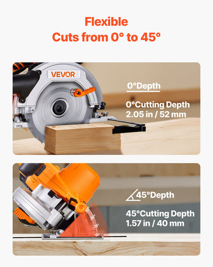 Cordless Circular Saw, 6-1/2 inch Blade, 4700 RPM Speed, 0-45 Degree Bevel Capability, Brushless Motor, LED Light, Electric Circular Saw Kit with Battery and Charger Included, for Wood Cutting