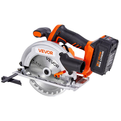 Cordless Circular Saw, 6-1/2 inch Blade, 4700 RPM Speed, 0-45 Degree Bevel Capability, Brushless Motor, LED Light, Electric Circular Saw Kit with Battery and Charger Included, for Wood Cutting