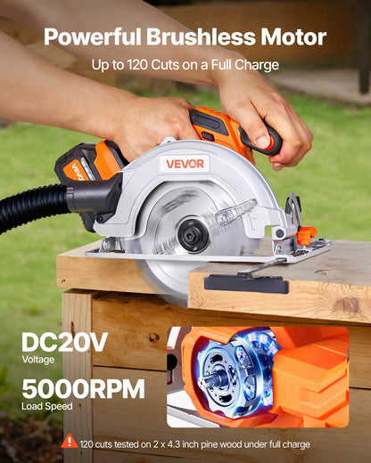Cordless Circular Saw, 7-1/4 inch Blade, 5000 RPM Speed, 0-45 Degree Bevel Capability, Brushless Motor, LED Light, Electric Circular Saw Kit with Battery and Charger Included, for Wood Cutting