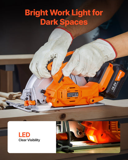 Cordless Circular Saw, 7-1/4 inch Blade, 5000 RPM Speed, 0-45 Degree Bevel Capability, Brushless Motor, LED Light, Electric Circular Saw Kit with Battery and Charger Included, for Wood Cutting