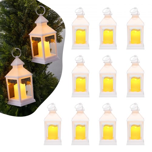 12 Pcs Decorative Candle Lantern, LED Electric Flameless Candle, Plastic LED Holder with Glass, Wall Hanging Indoor Porch Lanterns for Wedding Table Party Farmhouse Indoor Decor, White