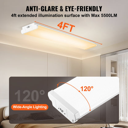 4FT LED Wraparound Light, 50W, 5500LM Flush Mount LED Shop Light, 3000K/4000K/5000K Adjustable LED Kitchen Ceiling Lighting Fixtures for Garage Office Laundry Fluorescent Tube Replacement, FCC