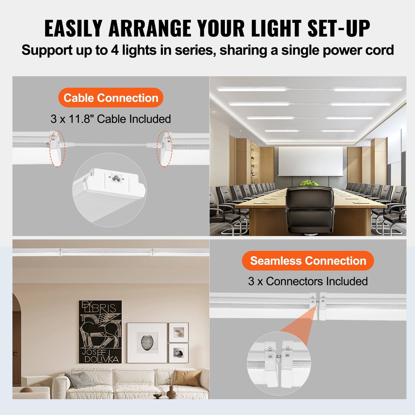4FT LED Wraparound Light, 50W, 5500LM Flush Mount LED Shop Light, 4 Pack 6500K Daylight LED Kitchen Ceiling Lighting Fixtures, for Garage Office Laundry Fluorescent Tube Replacement, FCC