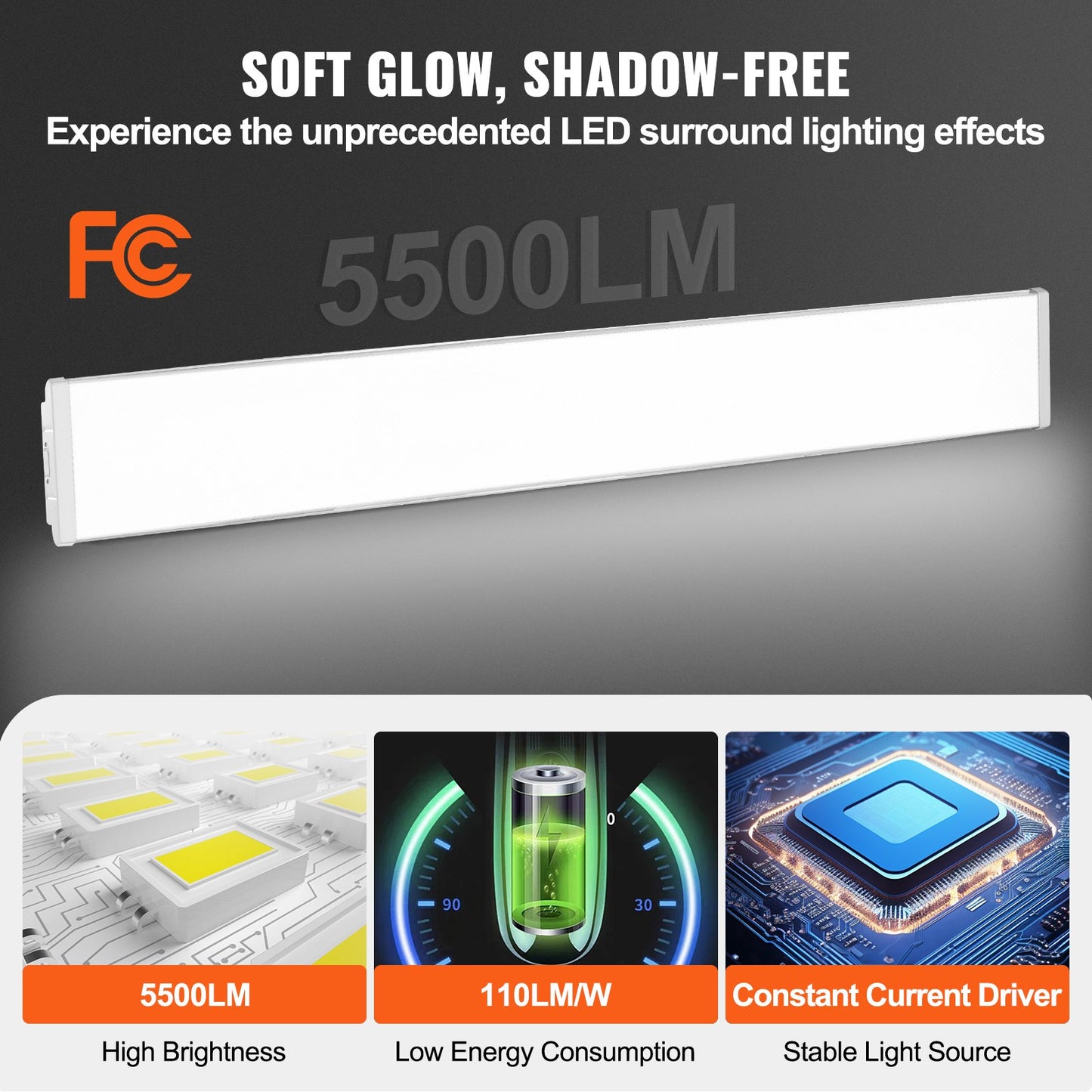 4FT LED Wraparound Light, 50W, 5500LM Flush Mount LED Shop Light, 4 Pack 6500K Daylight LED Kitchen Ceiling Lighting Fixtures, for Garage Office Laundry Fluorescent Tube Replacement, FCC