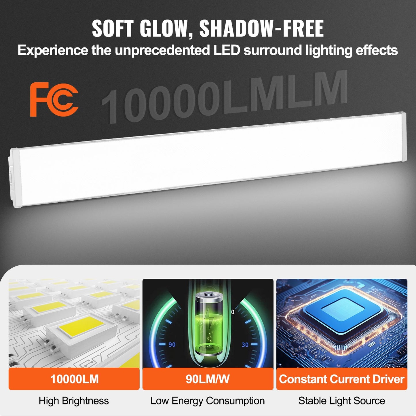 8FT LED Wraparound Light, 110W 10,000LM, Flush Mount LED Shop Light, 4 Pack 6500K Daylight LED Kitchen Ceiling Lighting Fixtures, for Garage Office Laundry Fluorescent Tube Replacement, ETL