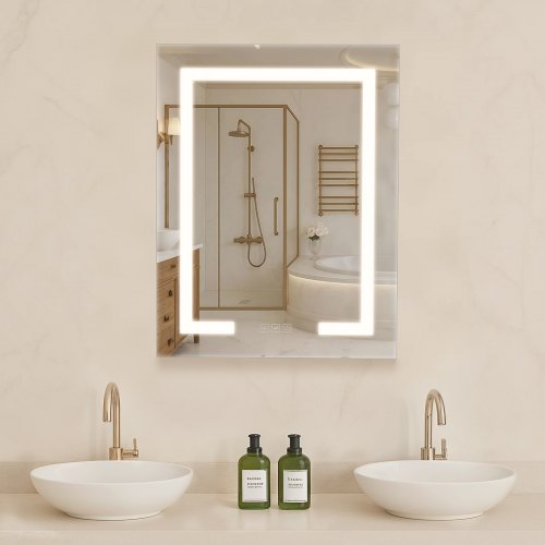 Lighted Medicine Cabinet with Mirror, 20 x 26 in Recessed or Wall Mount, 3 Color Dimmable LED Bathroom Medicine Cabinet with Double-Side Mirror, Adjustable Shelves, Memory Anti-Fog Function