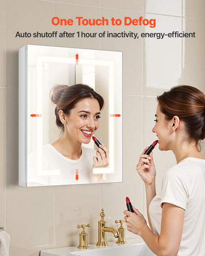 Lighted Medicine Cabinet with Mirror, 20 x 26 in Recessed or Wall Mount, 3 Color Dimmable LED Bathroom Medicine Cabinet with Double-Side Mirror, Adjustable Shelves, Memory Anti-Fog Function