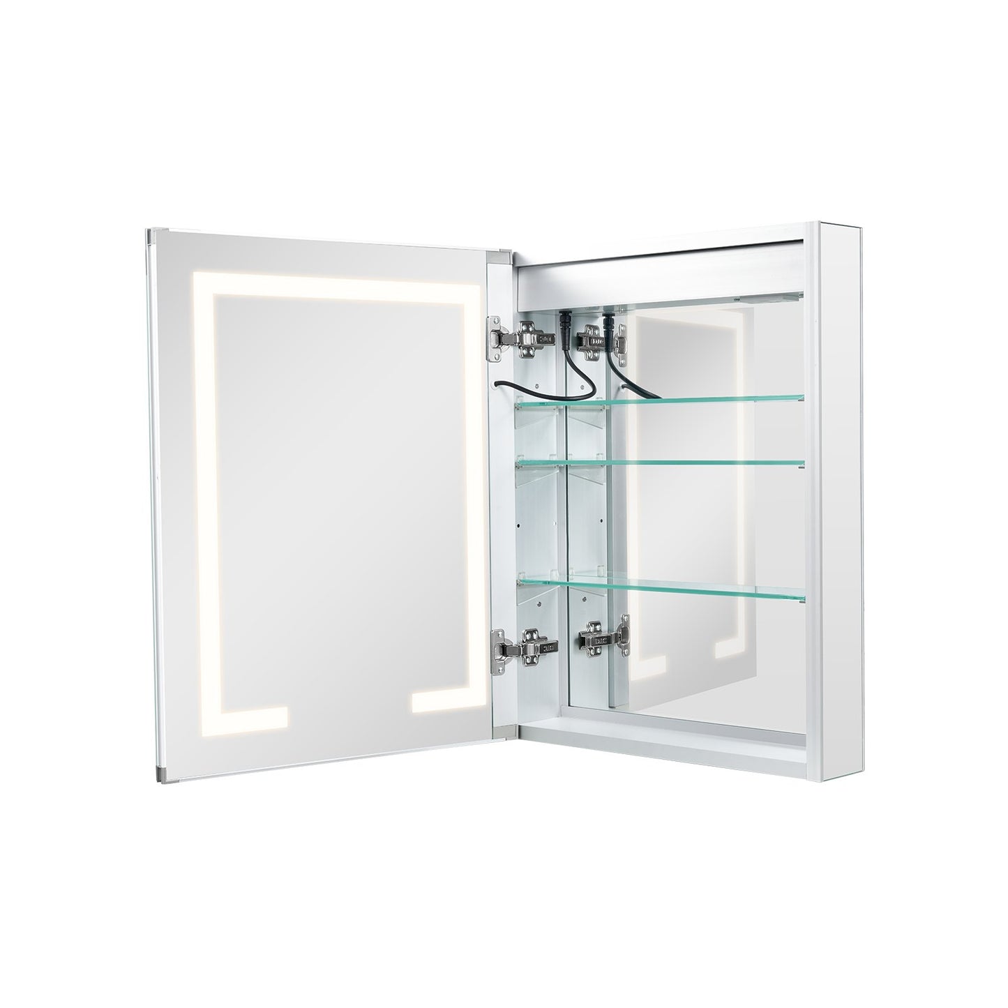 Lighted Medicine Cabinet with Mirror, 20 x 26 in Recessed or Wall Mount, 3 Color Dimmable LED Bathroom Medicine Cabinet with Double-Side Mirror, Adjustable Shelves, Memory Anti-Fog Function