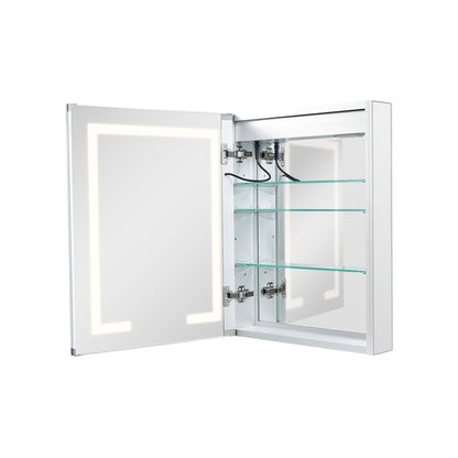 Lighted Medicine Cabinet with Mirror, 20 x 26 in Recessed or Wall Mount, 3 Color Dimmable LED Bathroom Medicine Cabinet with Double-Side Mirror, Adjustable Shelves, Memory Anti-Fog Function