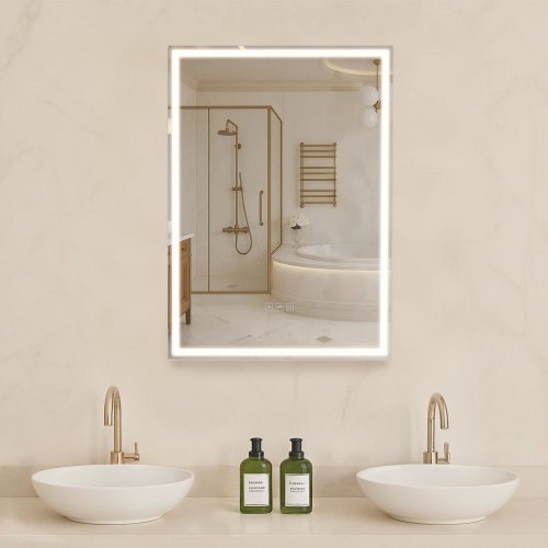 Lighted Medicine Cabinet with Mirror, 20 x 28 in Recessed or Wall Mount, 3 Color Dimmable LED Bathroom Medicine Cabinet with Bottom Lighting, Adjustable Shelve Storage, Memory Defog Function