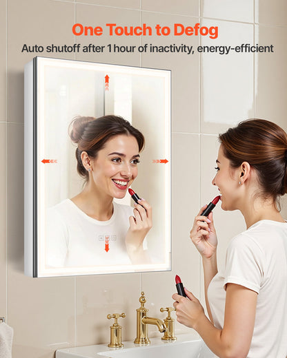 Lighted Medicine Cabinet with Mirror, 20 x 28 in Recessed or Wall Mount, 3 Color Dimmable LED Bathroom Medicine Cabinet with Bottom Lighting, Adjustable Shelve Storage, Memory Defog Function