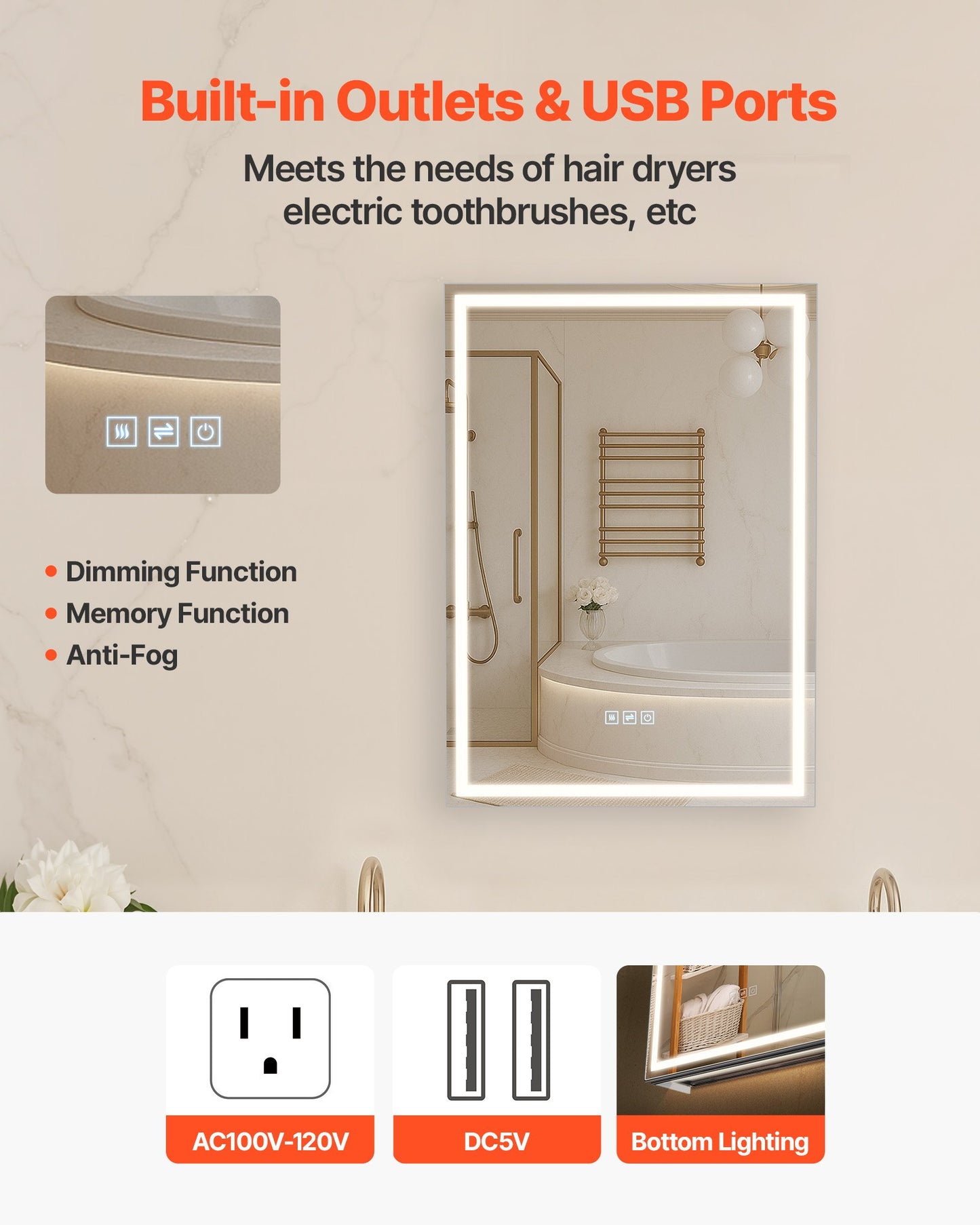 Lighted Medicine Cabinet with Mirror, 20 x 28 in Recessed or Wall Mount, 3 Color Dimmable LED Bathroom Medicine Cabinet with Bottom Lighting, Adjustable Shelve Storage, Memory Defog Function