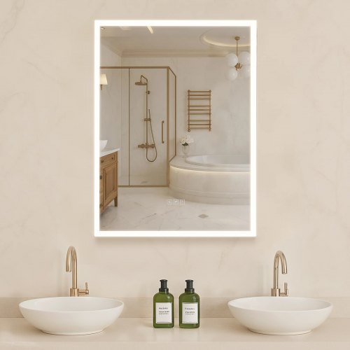 Lighted Medicine Cabinet with Mirror, 24 x 32 in Recessed or Wall Mount, 3 Color Dimmable LED Bathroom Medicine Cabinet with Magnifying Mirror, Adjustable Shelve Storage, Memory Defog Function