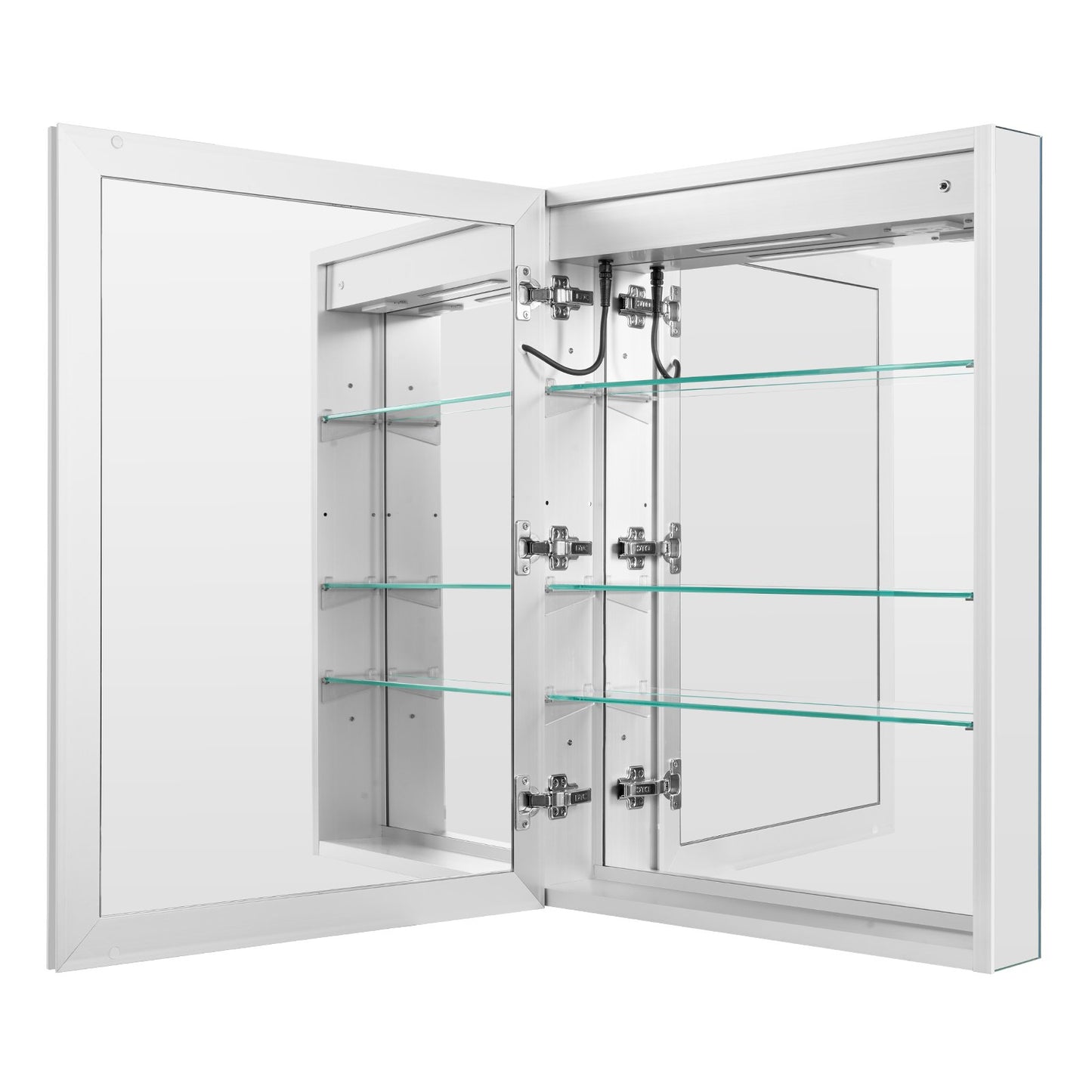 Lighted Medicine Cabinet with Mirror, 24 x 32 in Recessed or Wall Mount, 3 Color Dimmable LED Bathroom Medicine Cabinet with Magnifying Mirror, Adjustable Shelve Storage, Memory Defog Function