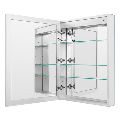 Lighted Medicine Cabinet with Mirror, 24 x 32 in Recessed or Wall Mount, 3 Color Dimmable LED Bathroom Medicine Cabinet with Magnifying Mirror, Adjustable Shelve Storage, Memory Defog Function