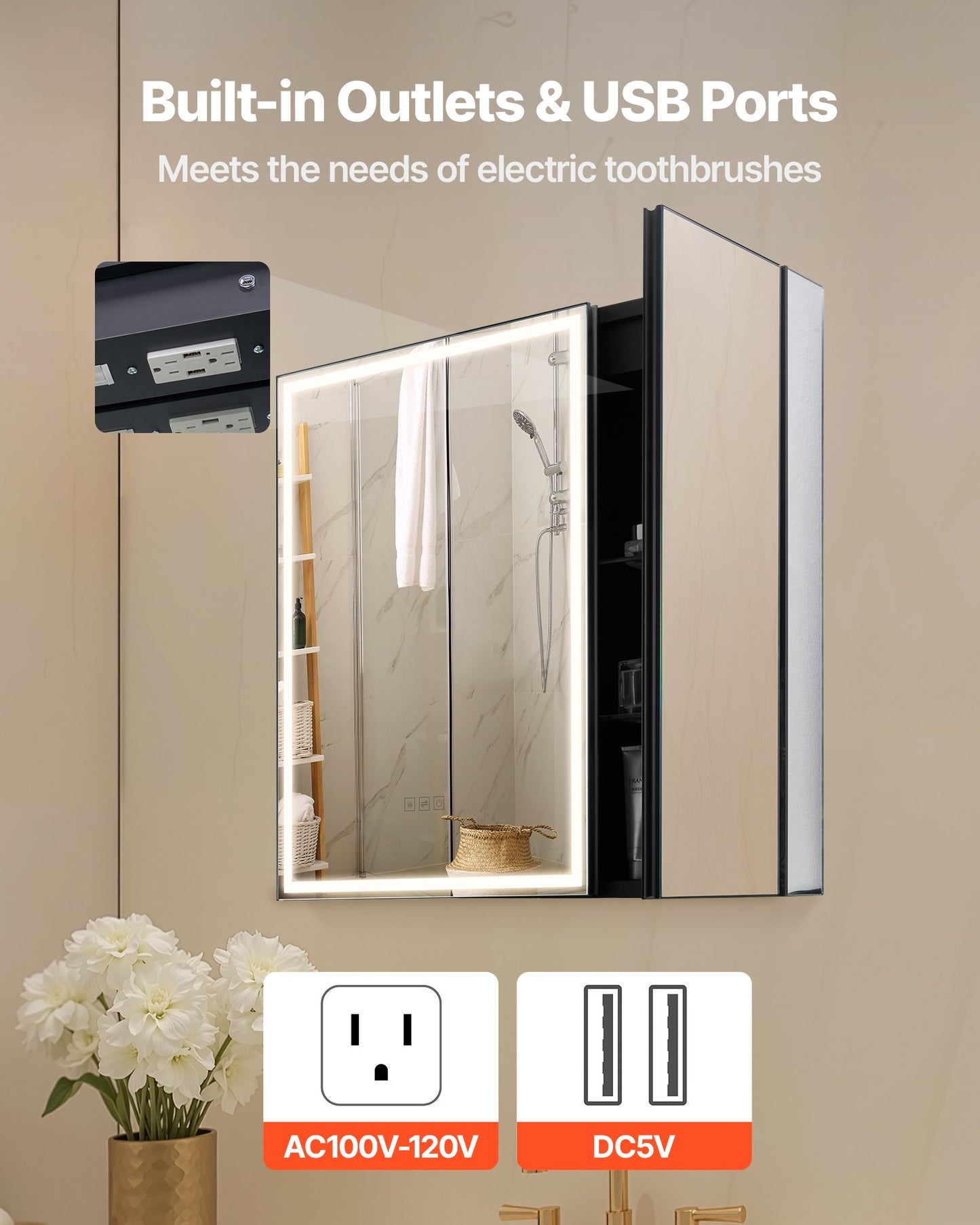 Lighted Medicine Cabinet with Mirror, 30 x 28 in Recessed or Wall Mount, 3 Color Dimmable LED Bathroom Medicine Cabinet with HD Tempered Glass Mirror, Adjustable Shelves, Memory Defog Function