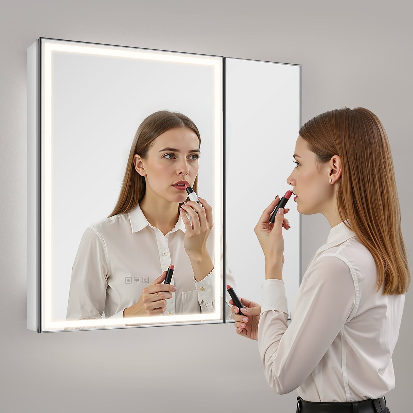 Lighted Medicine Cabinet with Mirror, 30 x 28 in Recessed or Wall Mount, 3 Color Dimmable LED Bathroom Medicine Cabinet with HD Tempered Glass Mirror, Adjustable Shelves, Memory Defog Function