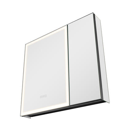 Lighted Medicine Cabinet with Mirror, 30 x 28 in Recessed or Wall Mount, 3 Color Dimmable LED Bathroom Medicine Cabinet with HD Tempered Glass Mirror, Adjustable Shelves, Memory Defog Function