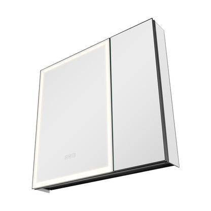 Lighted Medicine Cabinet with Mirror, 30 x 28 in Recessed or Wall Mount, 3 Color Dimmable LED Bathroom Medicine Cabinet with HD Tempered Glass Mirror, Adjustable Shelves, Memory Defog Function