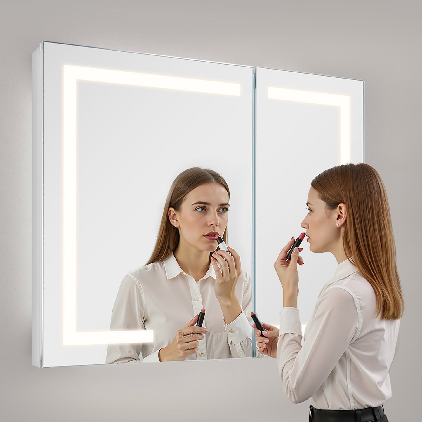 Lighted Medicine Cabinet with Mirror, 36 x 30 in Recessed or Wall Mount, 3 Color Dimmable LED Bathroom Medicine Cabinet with HD Mirror, Clock, Adjustable Shelve Storage, Memory Defog Function