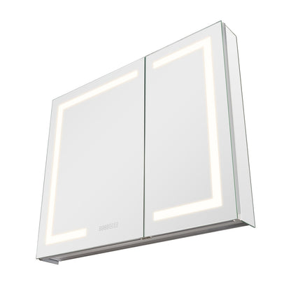 Lighted Medicine Cabinet with Mirror, 36 x 30 in Recessed or Wall Mount, 3 Color Dimmable LED Bathroom Medicine Cabinet with HD Mirror, Clock, Adjustable Shelve Storage, Memory Defog Function