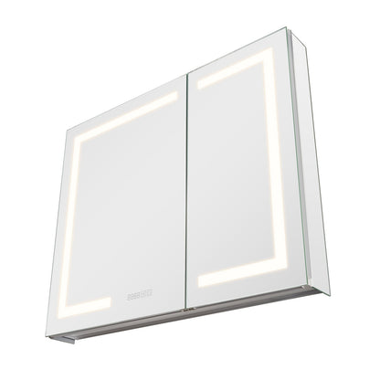 Lighted Medicine Cabinet with Mirror, 36 x 30 in Recessed or Wall Mount, 3 Color Dimmable LED Bathroom Medicine Cabinet with HD Mirror, Clock, Adjustable Shelve Storage, Memory Defog Function