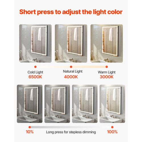 Medikamentenschrank mit Spiegel und Beleuchtung 50 x 70 cm, Wandeinbau