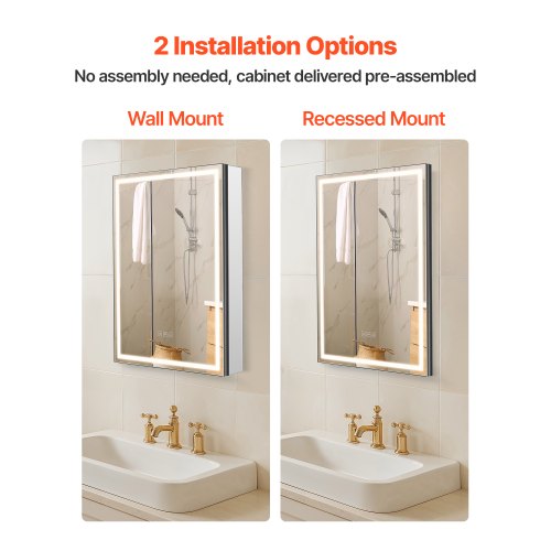 Medikamentenschrank mit Spiegel und Beleuchtung 50 x 70 cm, Wandeinbau