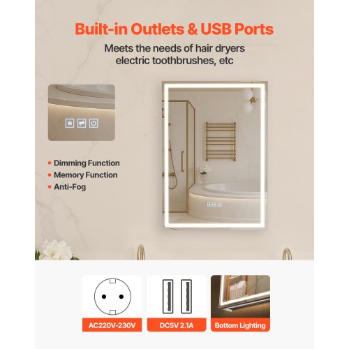 Medikamentenschrank mit Spiegel und Beleuchtung 50 x 70 cm, Wandeinbau