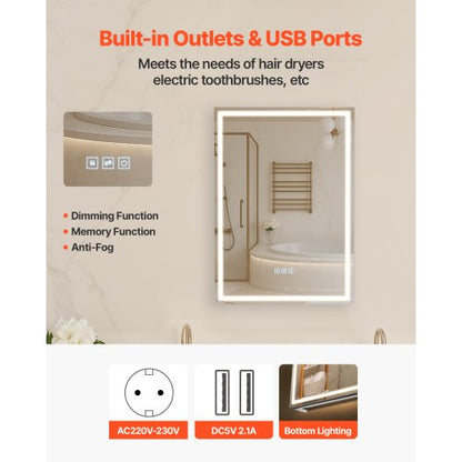 Medikamentenschrank mit Spiegel und Beleuchtung 50 x 70 cm, Wandeinbau