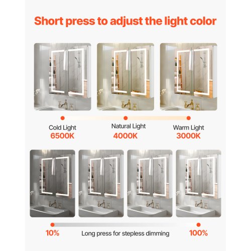 Beleuchteter Medizinschrank mit HD-Spiegel 65 x 65 cm. Einbau- oder Wandmontage.