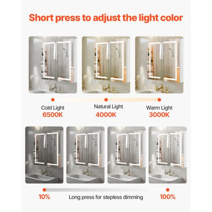 Beleuchteter Medizinschrank mit HD-Spiegel 65 x 65 cm. Einbau- oder Wandmontage.