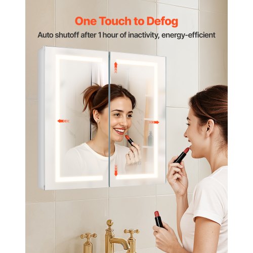 Beleuchteter Medizinschrank mit HD-Spiegel 65 x 65 cm. Einbau- oder Wandmontage.