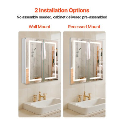 Beleuchteter Medizinschrank mit HD-Spiegel 65 x 65 cm. Einbau- oder Wandmontage.