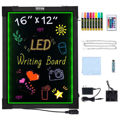 LED Message Writing Board, 16"x12" Illuminated Erasable Lighted Chalkboard, Neon Effect Menu Sign Board, Drawing Board with 8 Fluorescent Chalk Markers and Remote Control, for Home Wedding Shop